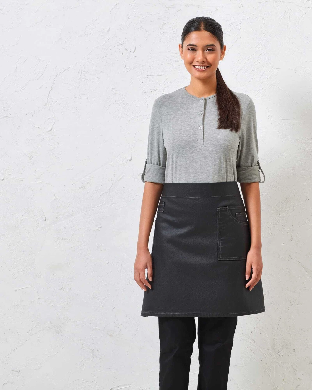 Schorten PREMIER Division - Waxed look denim waist apron voor bedrukking &amp; borduring