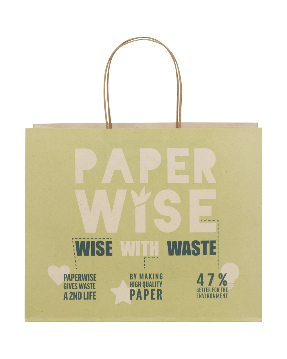 4DO Papiertüte 150 /m² aus landwirtschaftlichen Reststoffen mit gedrehten Griffen – 31 × 12 × 25 cm Taschen personalisierbar