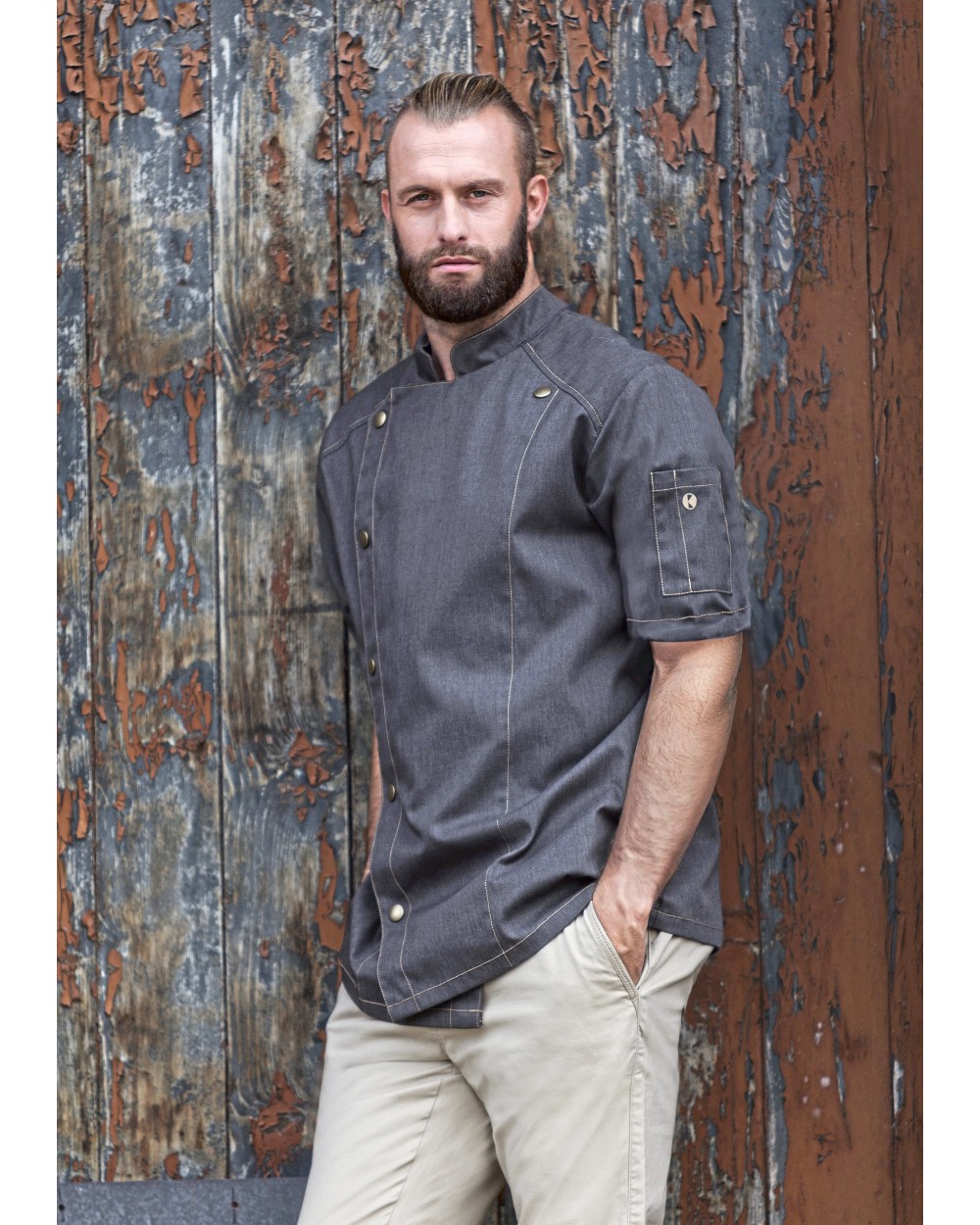 KARLOWSKY Short-Sleeved Chef´s Jacket Jeans Style Hemden personalisierbar