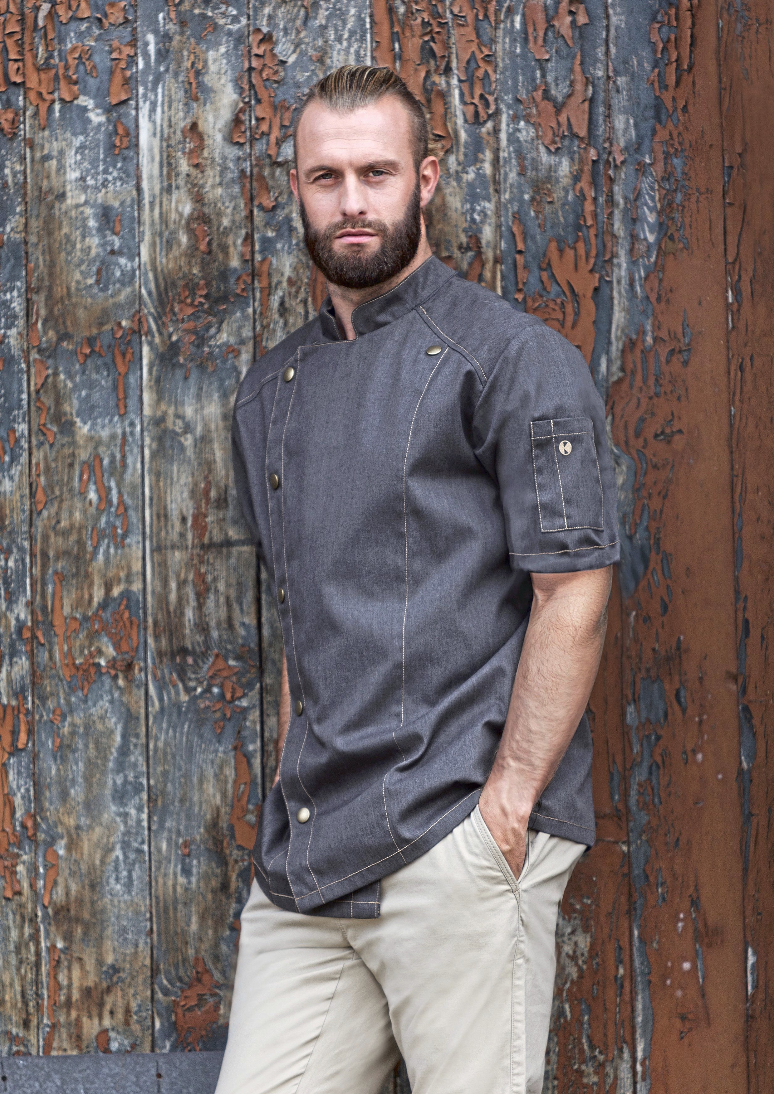 KARLOWSKY Short-Sleeved Chef´s Jacket Jeans Style Hemden personalisierbar