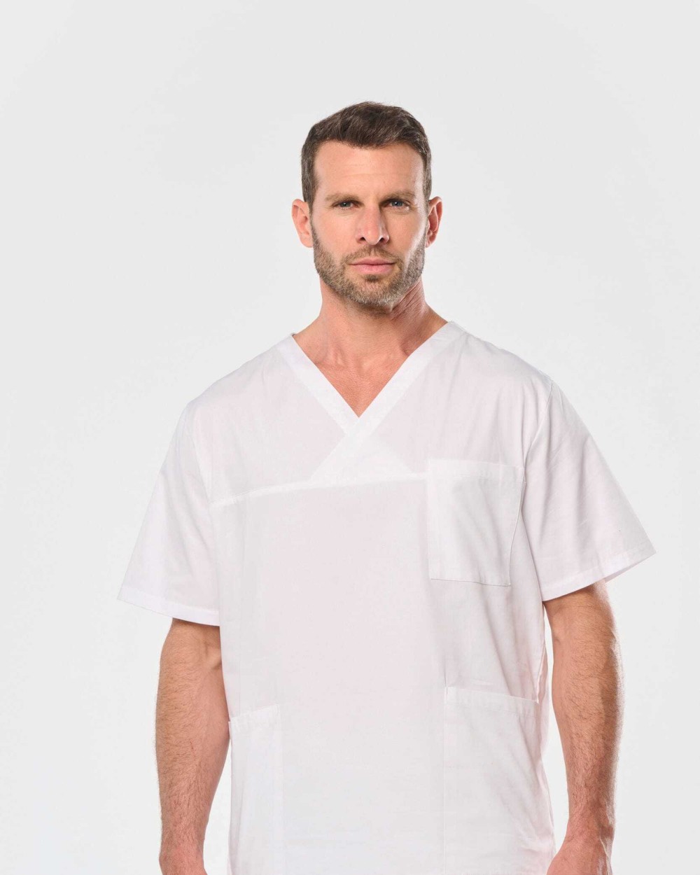 Schorten WK. DESIGNED TO WORK Katoenen unisex tuniek met korte mouwen voor bedrukking &amp; borduring