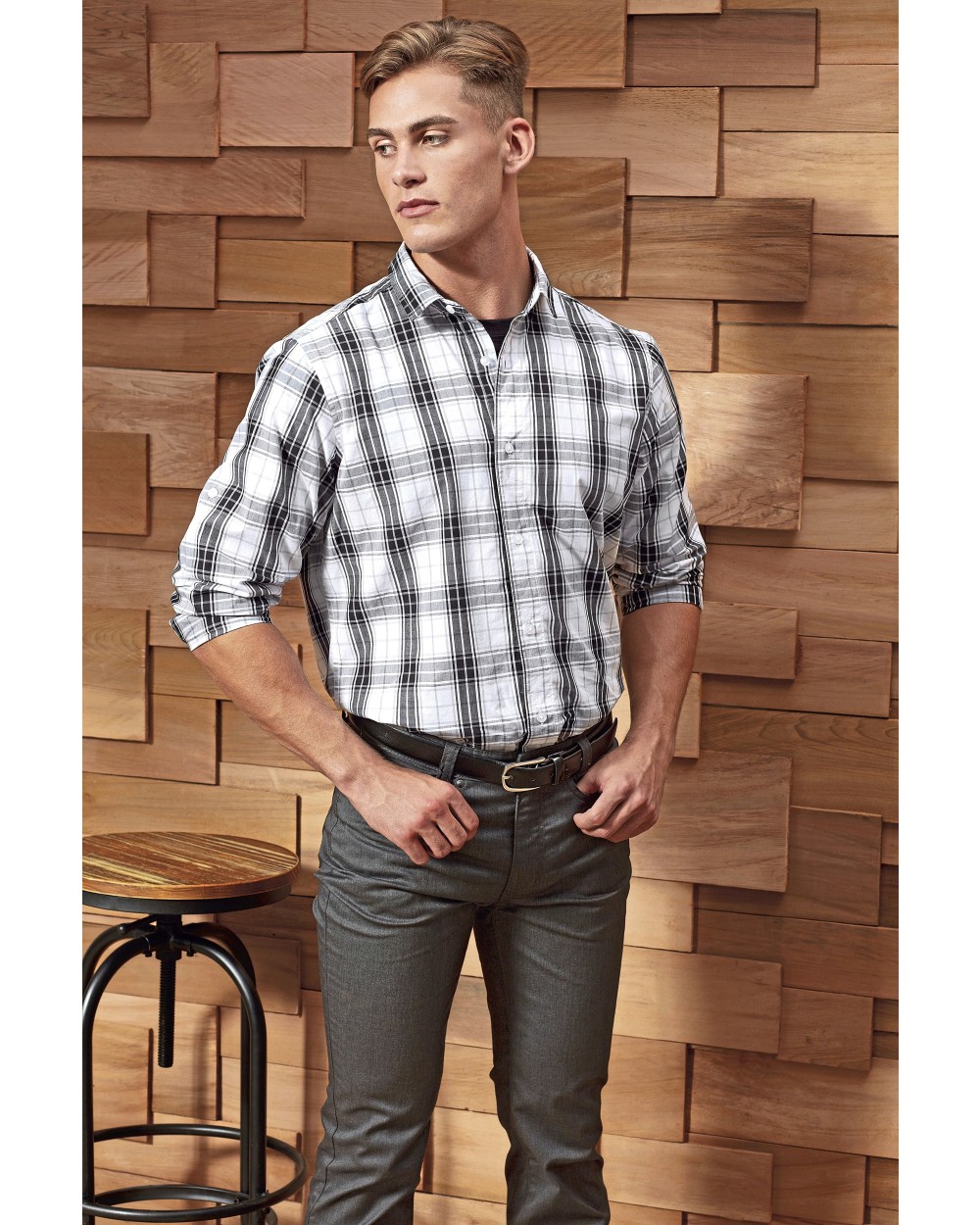 Chemises personnalisable PREMIER Ginmill Check Mens Long Sleeve Cotton Shirt