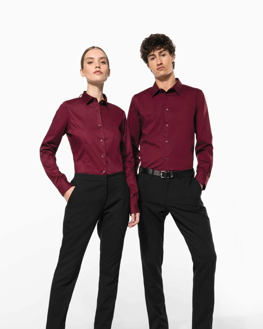 KARIBAN Damen Stretchbluse Langarm Hemden personalisierbar