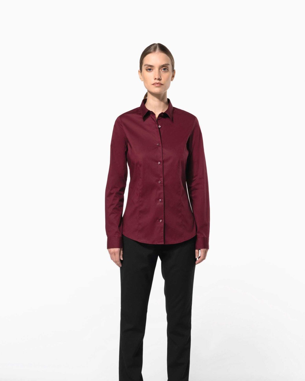 KARIBAN Damen Stretchbluse Langarm Hemden personalisierbar