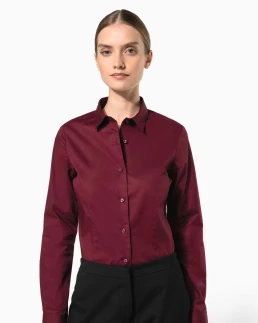 Chemise coton / élasthanne manches longues femme