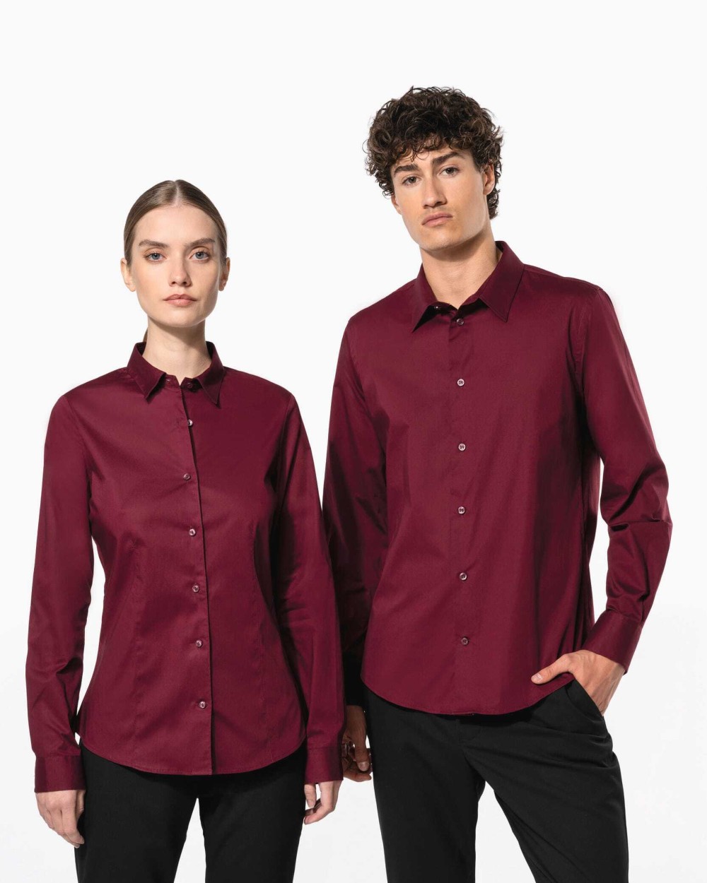 KARIBAN Damen Stretchbluse Langarm Hemden personalisierbar