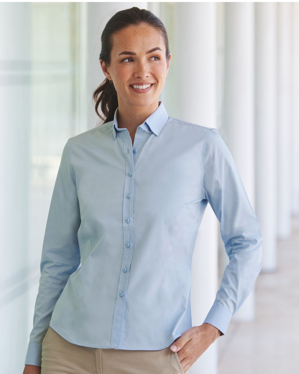 HENBURY LADIES' LONG SLEEVED 'COTTON FEEL' COOLPLUS® SHIRT Hemden personalisierbar