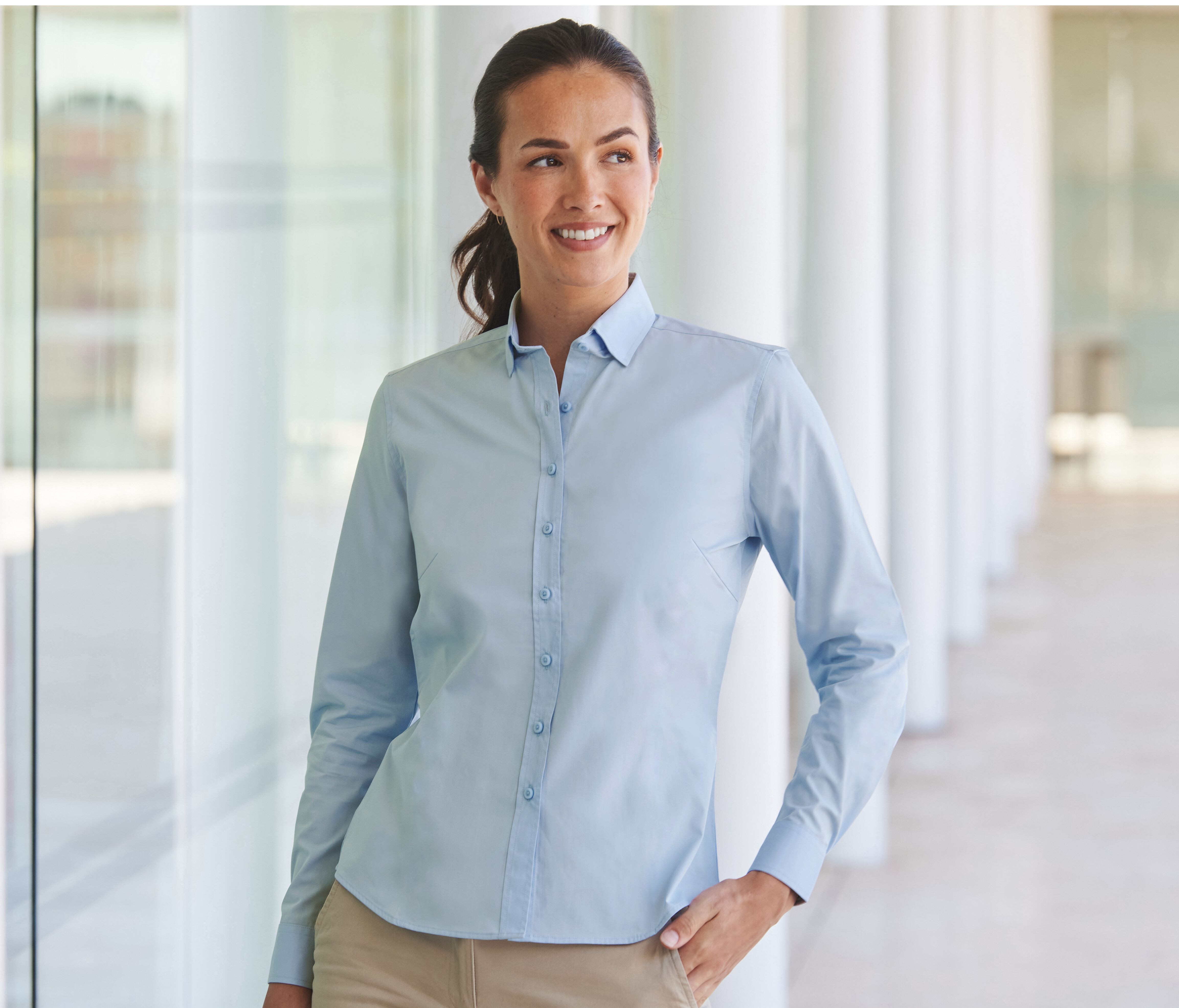 HENBURY LADIES' LONG SLEEVED 'COTTON FEEL' COOLPLUS® SHIRT Hemden personalisierbar