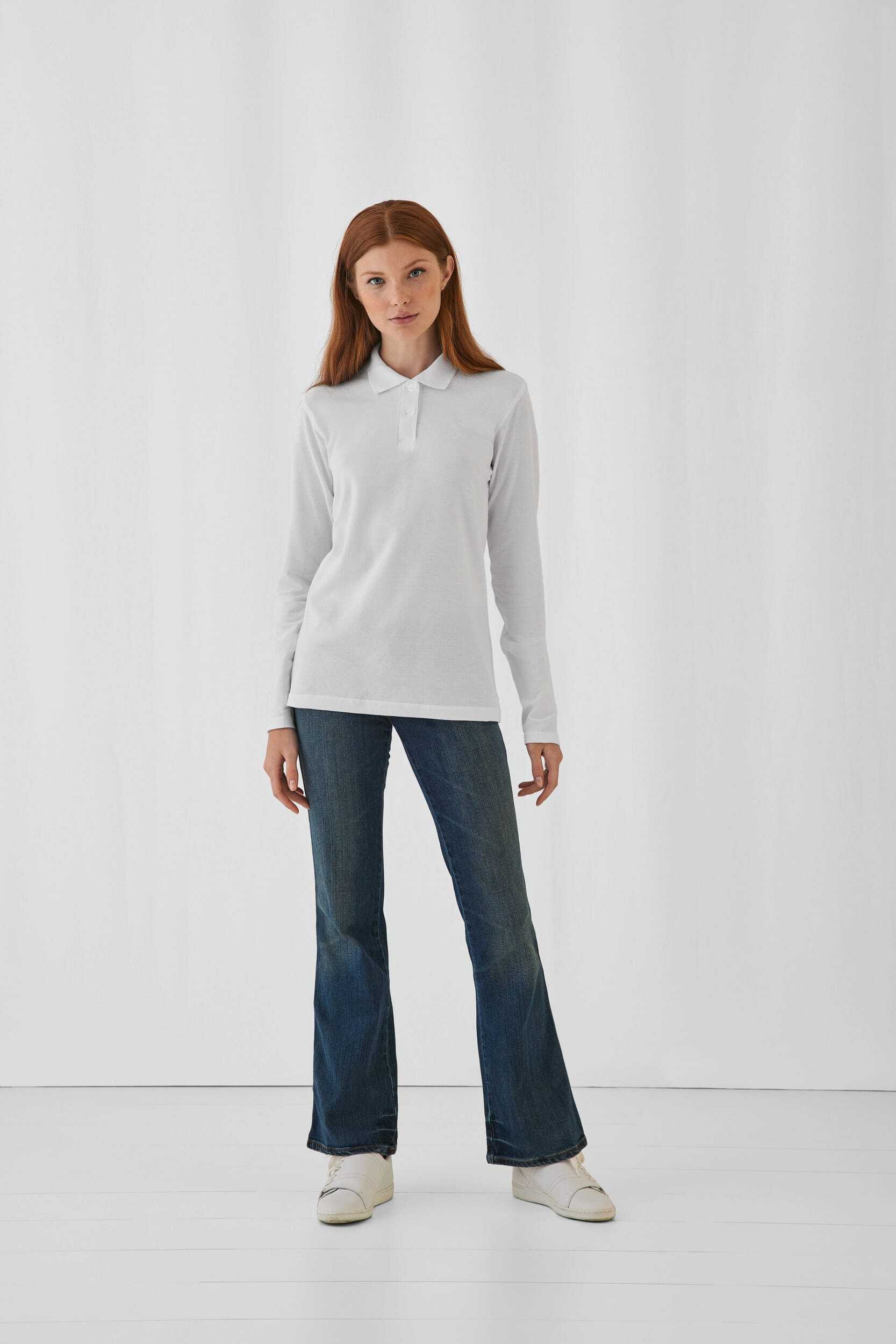 Polo's B&C ID.001 Ladies' long-sleeve polo shirt voor bedrukking &amp; borduring