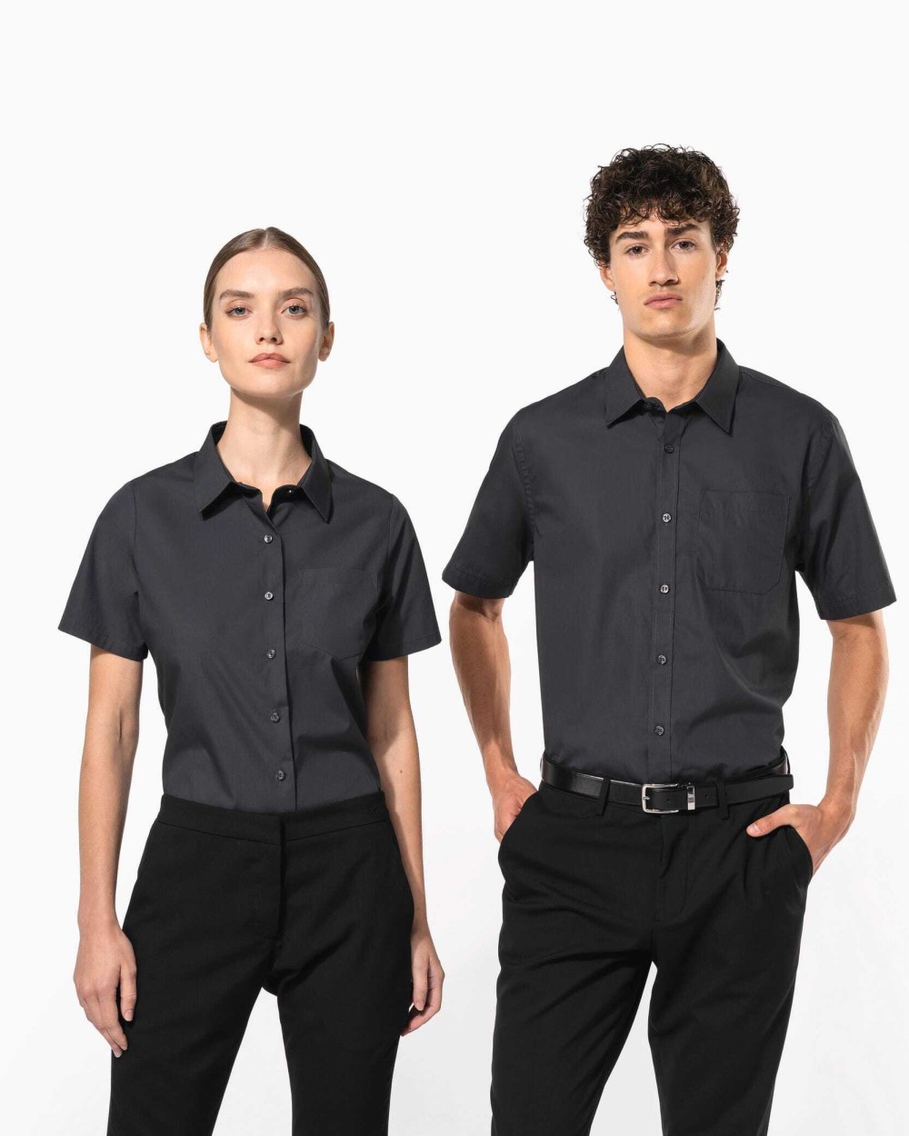 Hemden KARIBAN Heren poplin overhemd korte mouwen voor bedrukking &amp; borduring