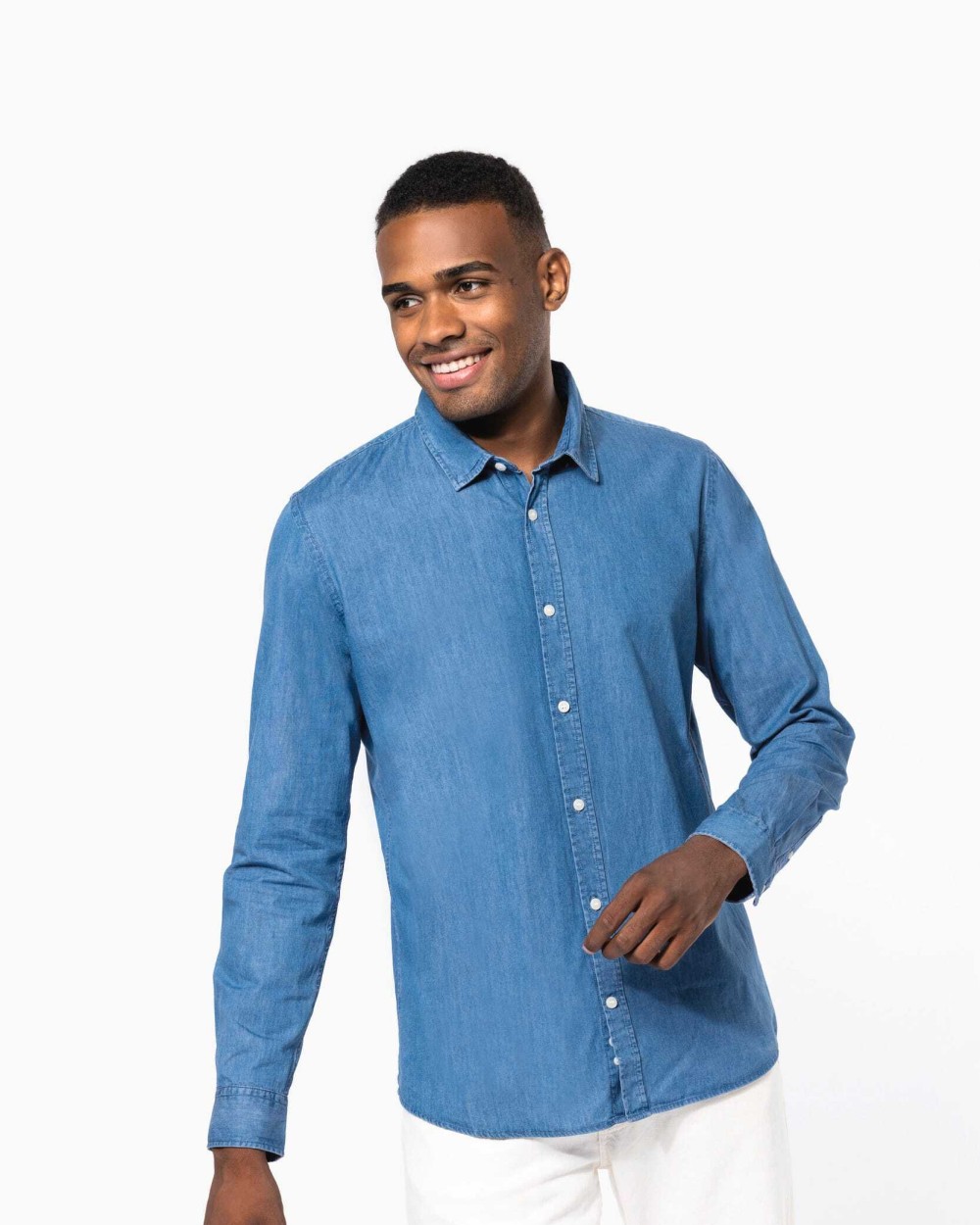 Hemden KARIBAN Herenoverhemd Denim voor bedrukking &amp; borduring