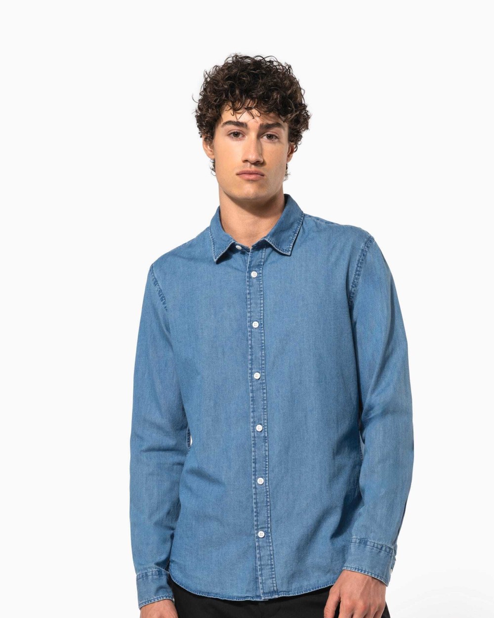 Hemden KARIBAN Herenoverhemd Denim voor bedrukking &amp; borduring