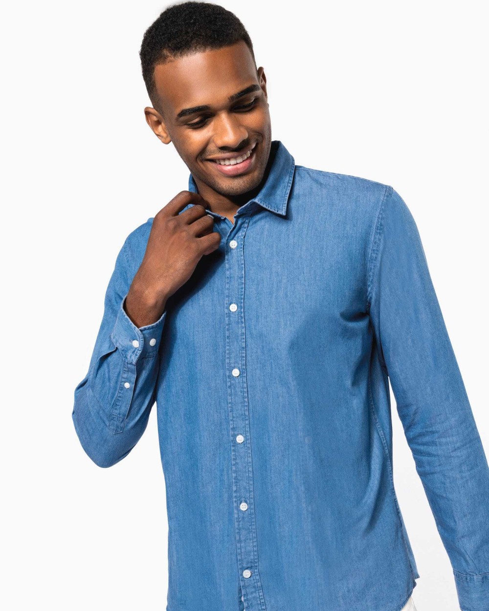 KARIBAN Herren Denimhemd Hemden personalisierbar