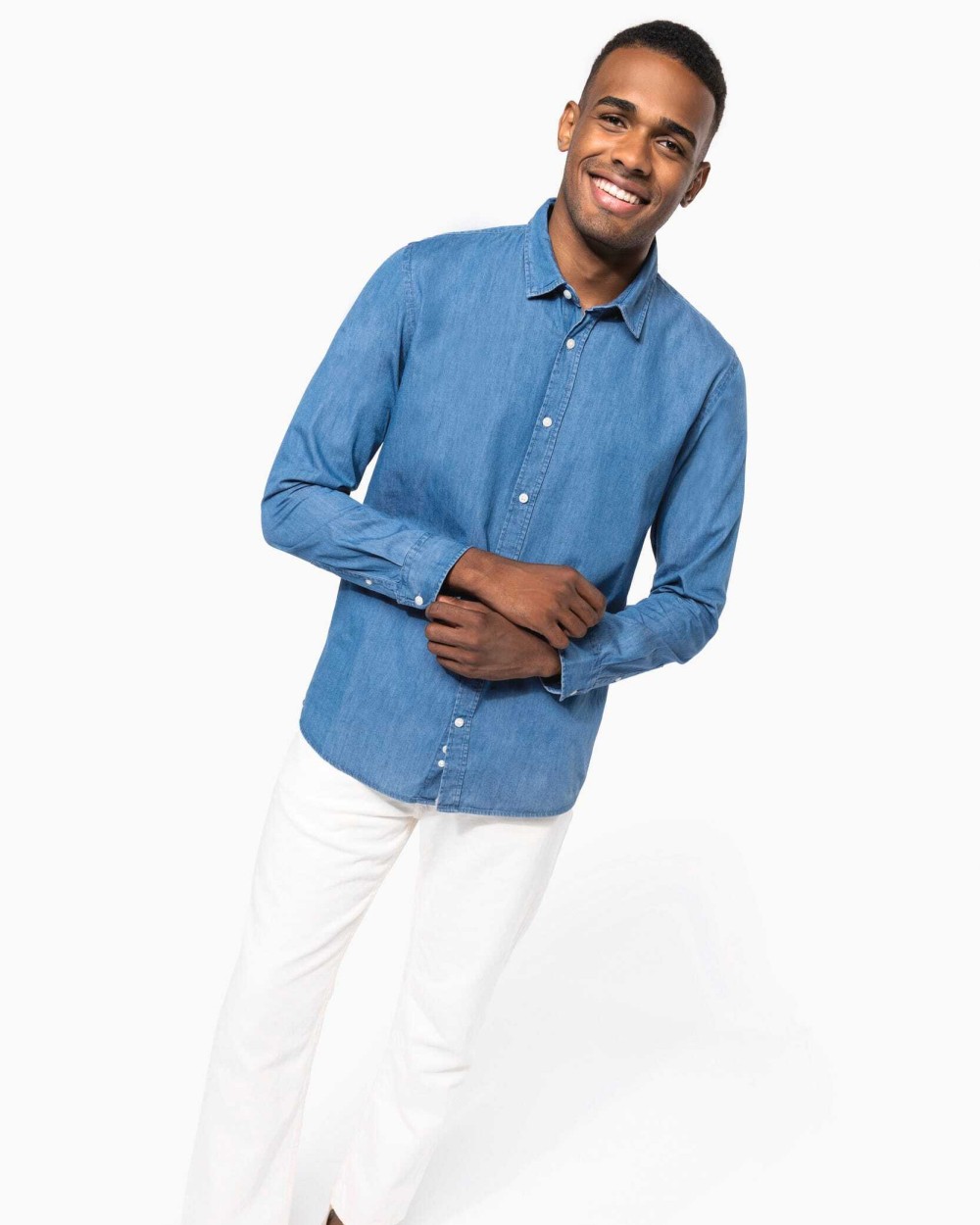 Hemden KARIBAN Herenoverhemd Denim voor bedrukking &amp; borduring