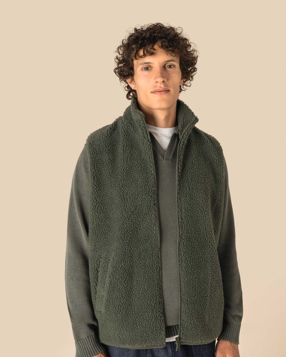 SPASSO Ärmellose Sherpa-Jacke für Herren Polar Fleeces personalisierbar