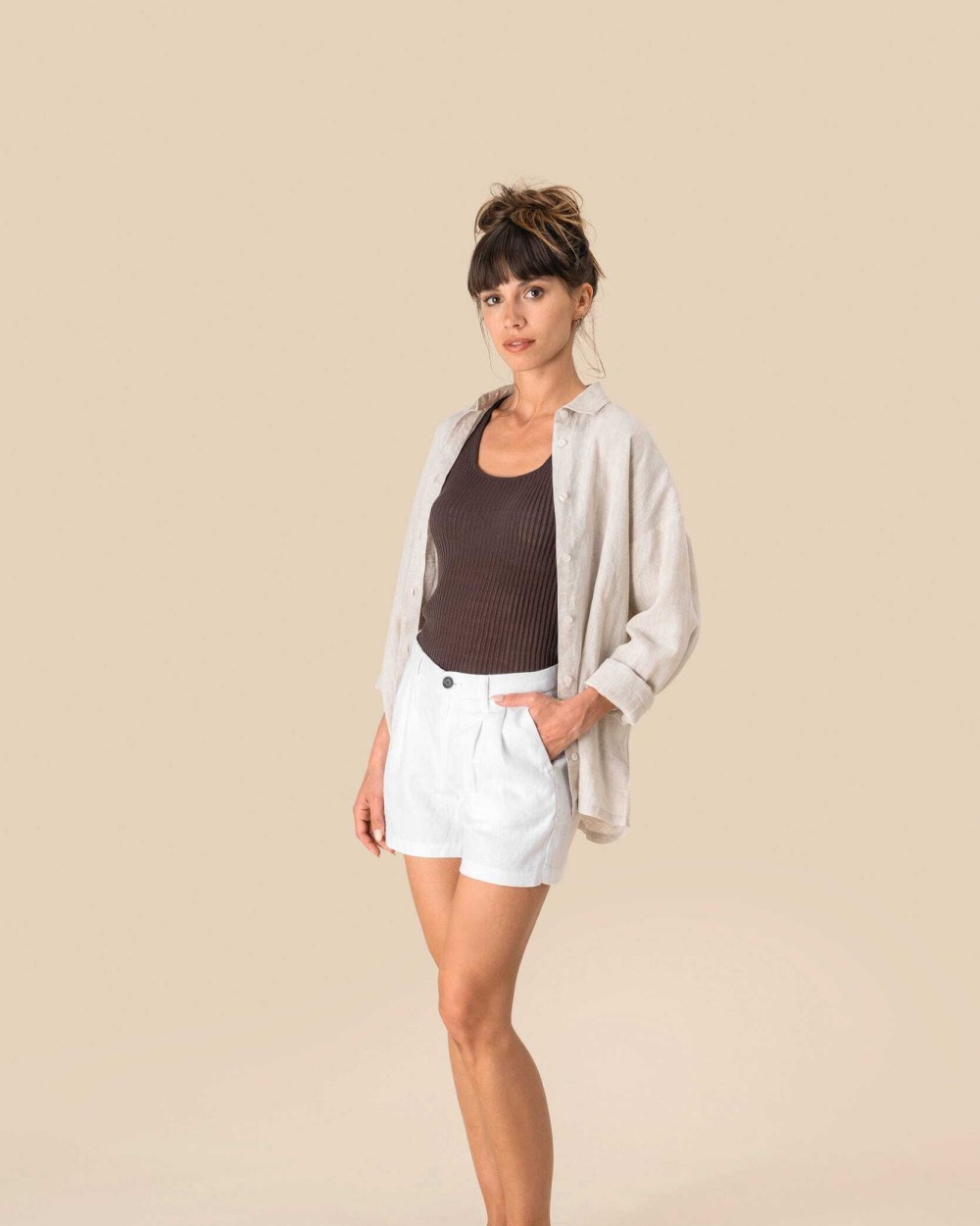 Bermuda's & Shorts SPASSO Linnen short dames voor bedrukking &amp; borduring
