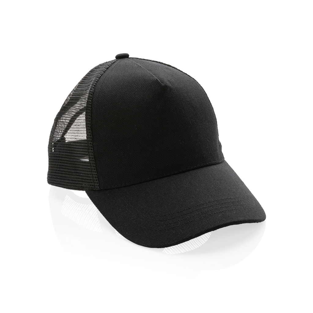 Petjes 4DO Impact AWARE™ 5 panel recycled katoenen truckercap voor bedrukking &amp; borduring