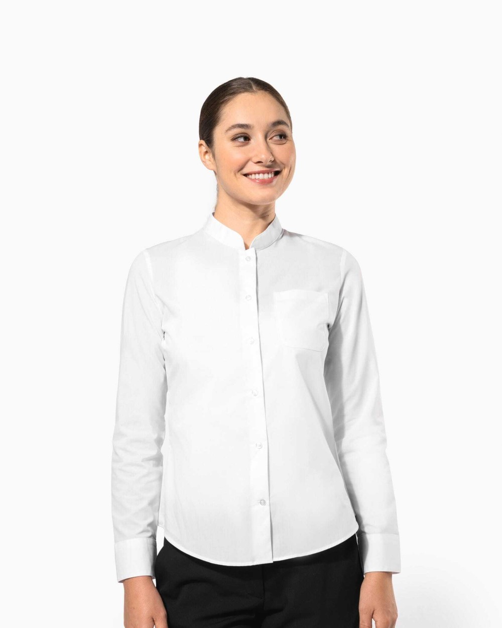 KARIBAN Damen hemdbluse mao-kragen langarm Hemden personalisierbar