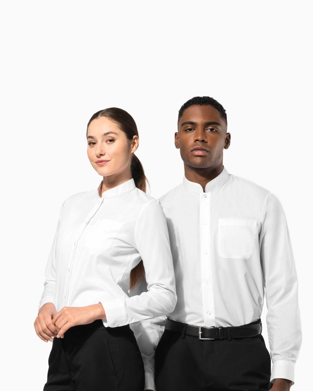 KARIBAN Damen hemdbluse mao-kragen langarm Hemden personalisierbar