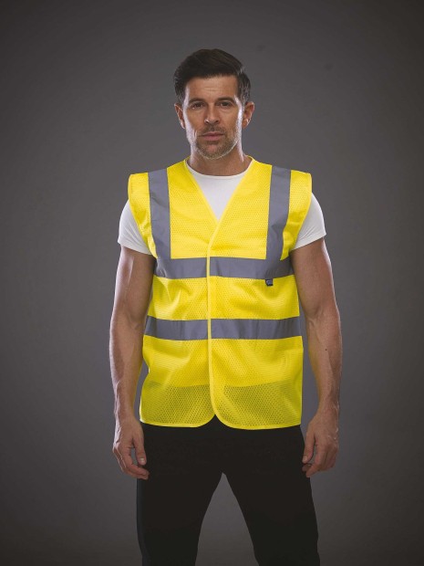 Gilets de sécurité à personnaliser YOKO Gilet haute visibilité à maille ajourée recyclée 