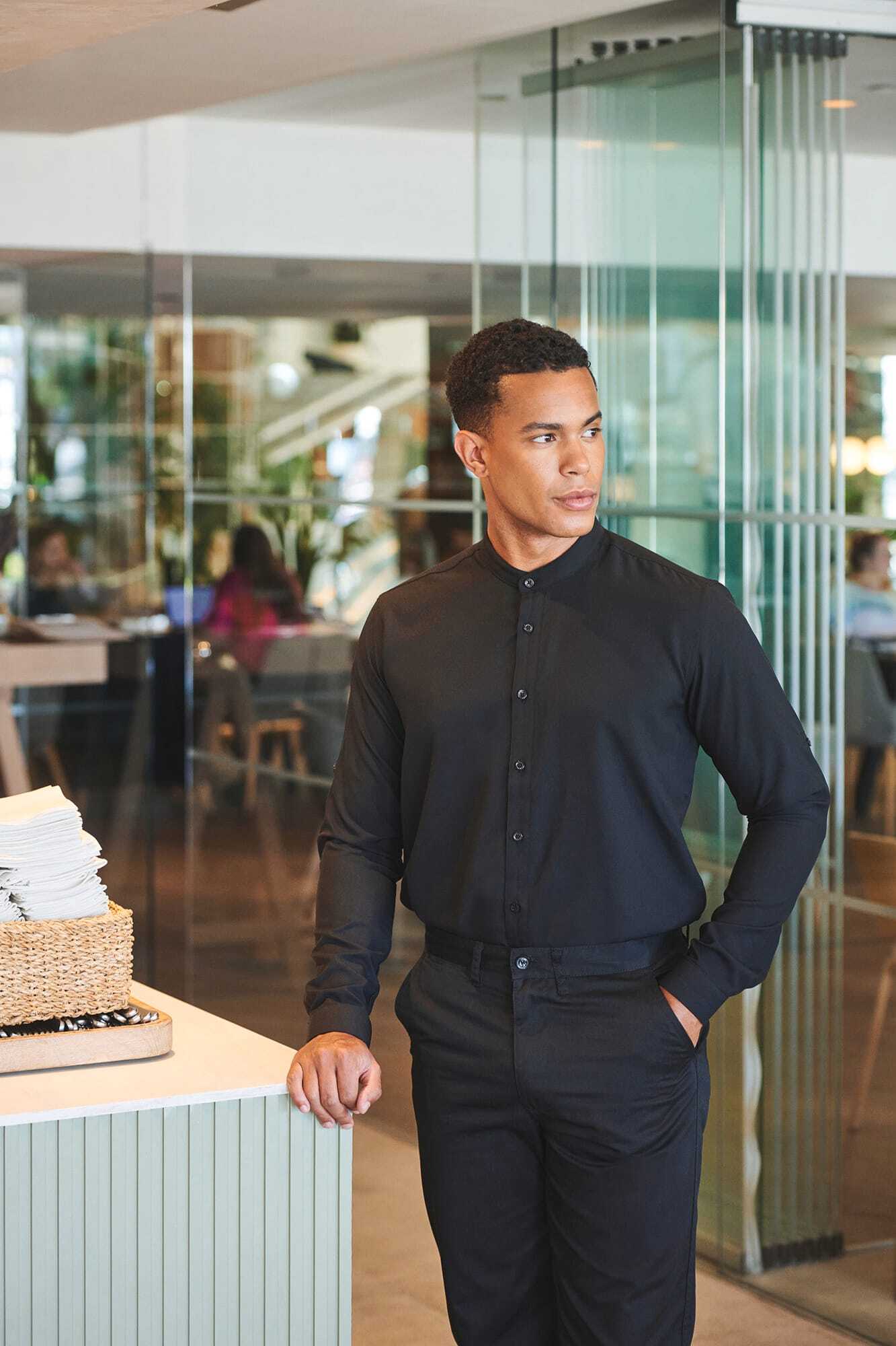 HENBURY Men's Mandarin Shirt With Roll-Tab Sleeve Hemden personalisierbar