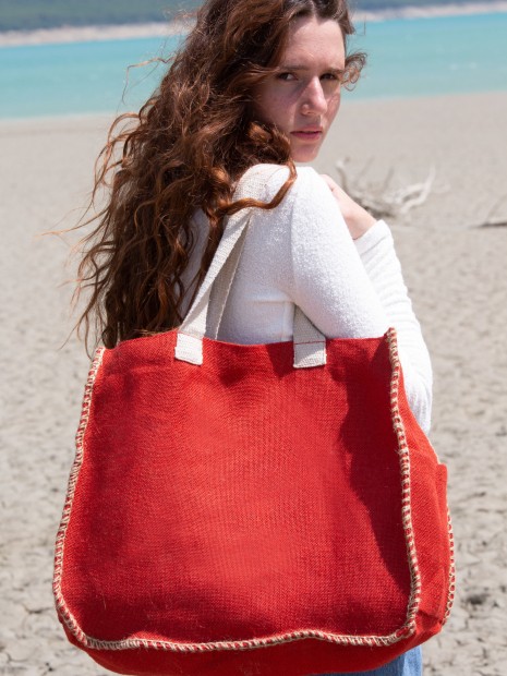 Tote bags à personnaliser KIMOOD Sac en jute avec coutures contrastées 