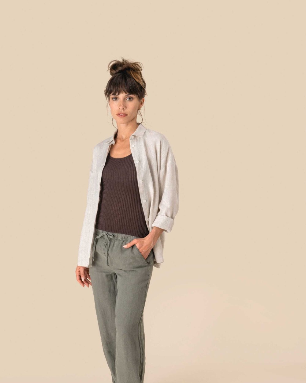 Pantalons personnalisable SPASSO Pantalon délavé en lin femme