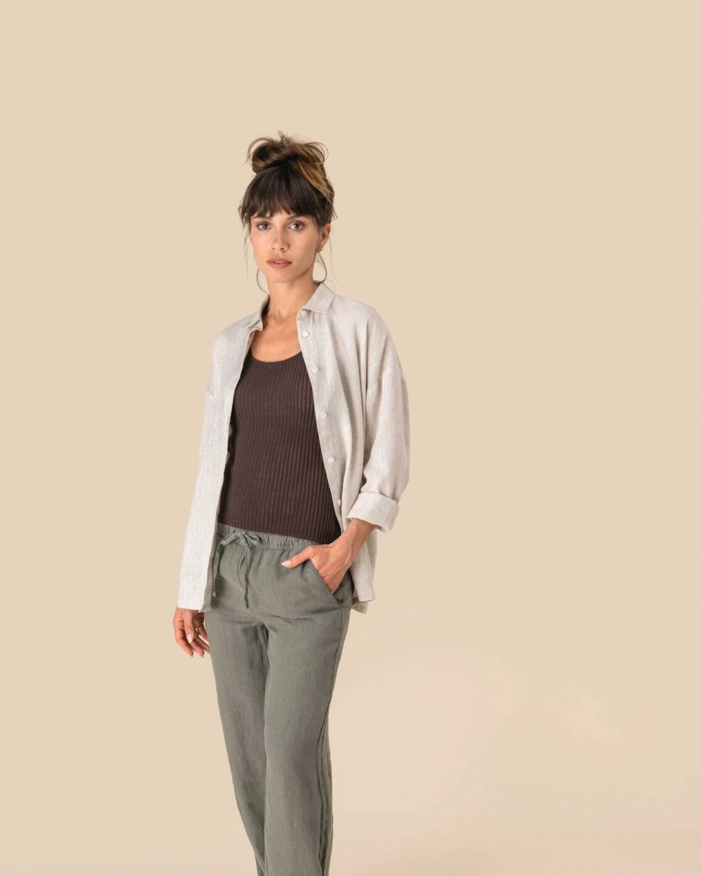 Pantalons personnalisable SPASSO Pantalon délavé en lin femme