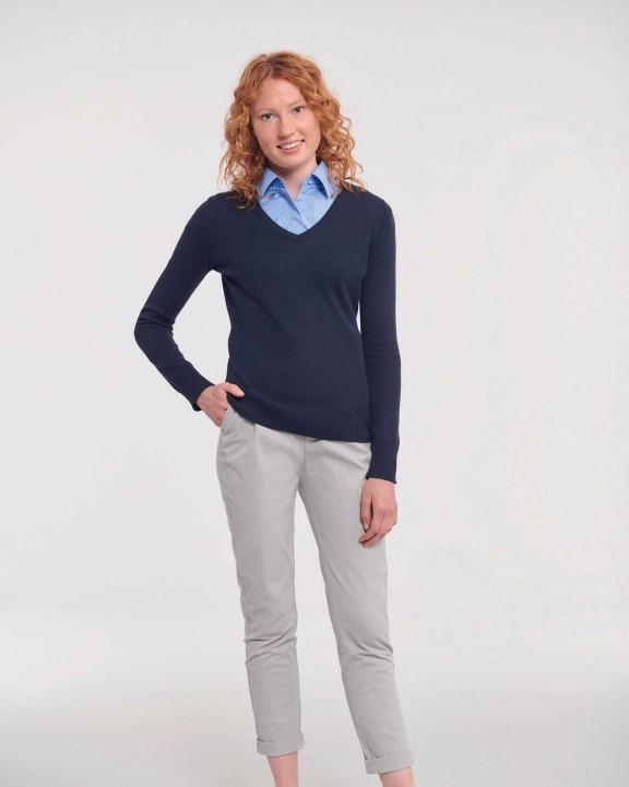 RUSSELL Ladies' V-neck Knitted Pullover Pullovers personalisierbar