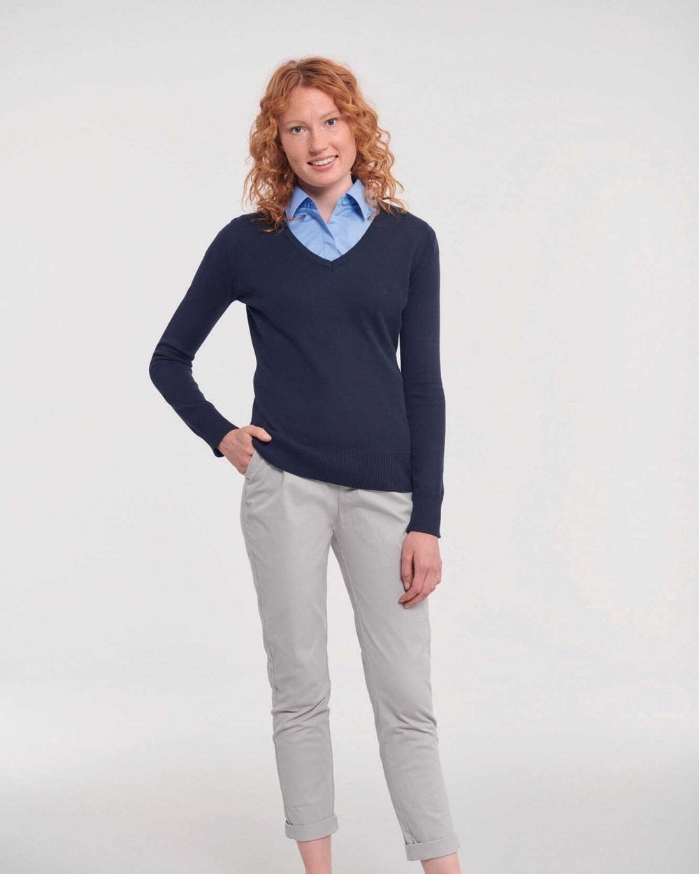 RUSSELL Ladies' V-neck Knitted Pullover Pullovers personalisierbar