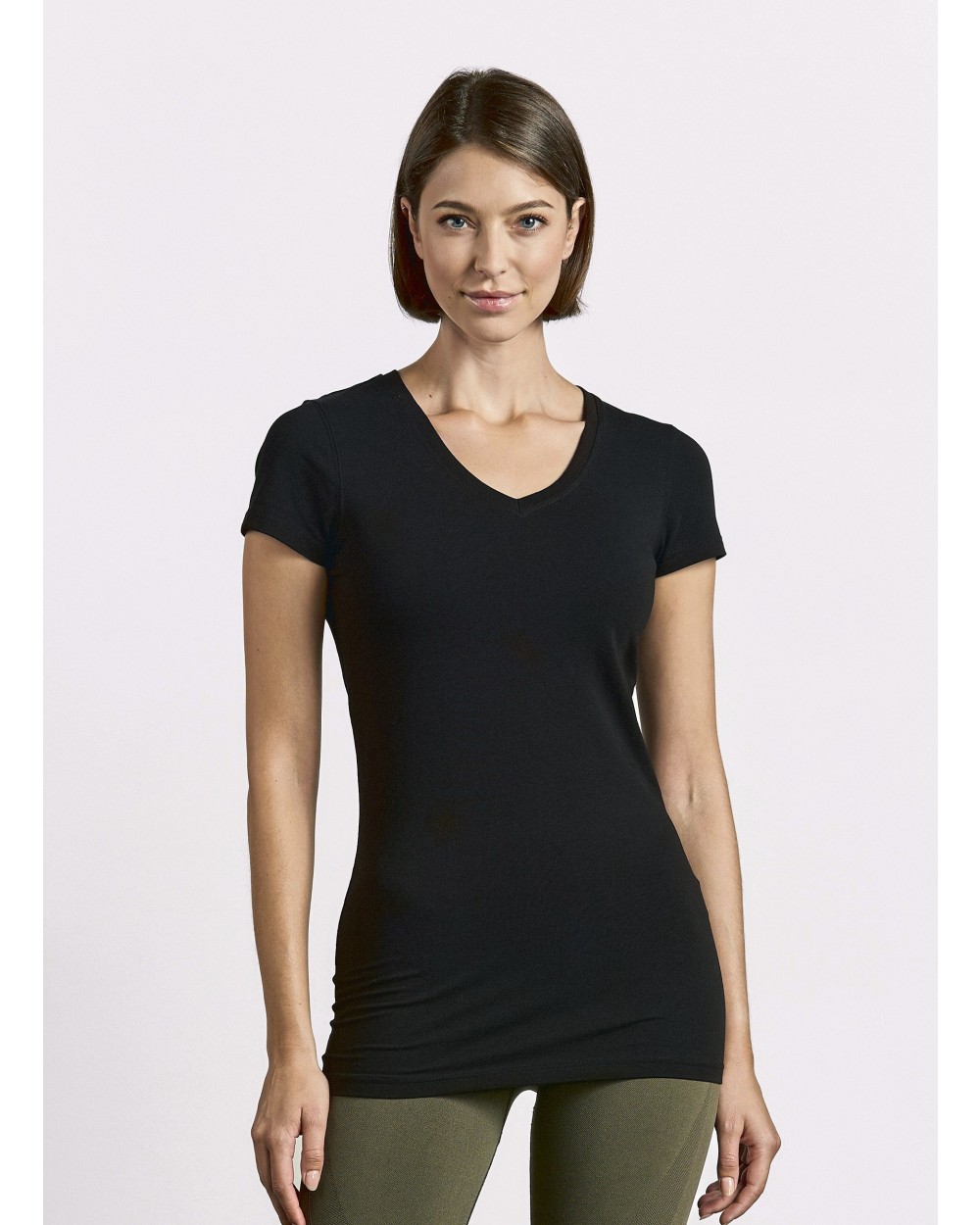 PROMODORO Women´s Slim Fit V-Neck-T Long T-Shirts personalisierbar