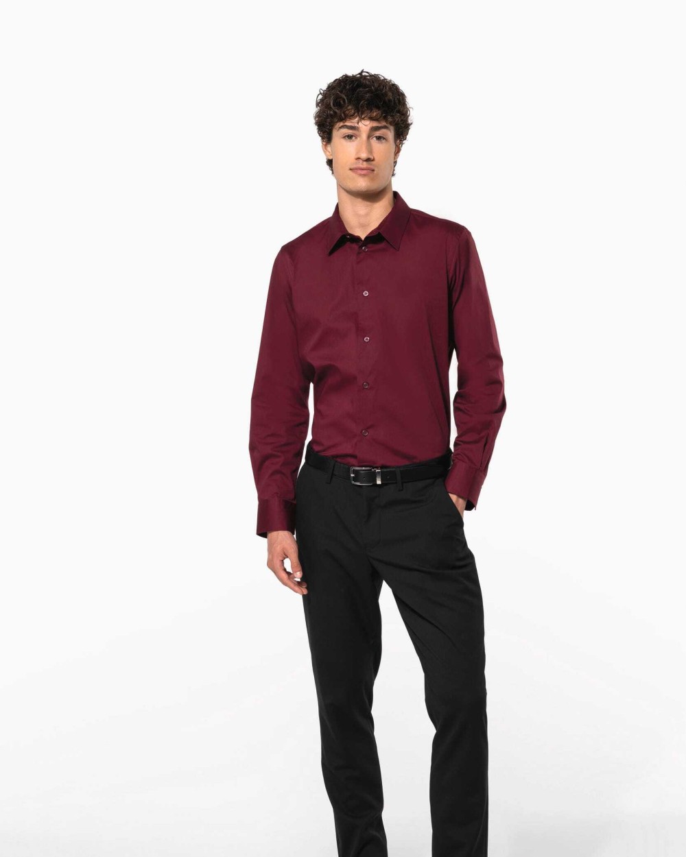 Hemden KARIBAN Heren stretch overhemd lange mouwen voor bedrukking &amp; borduring